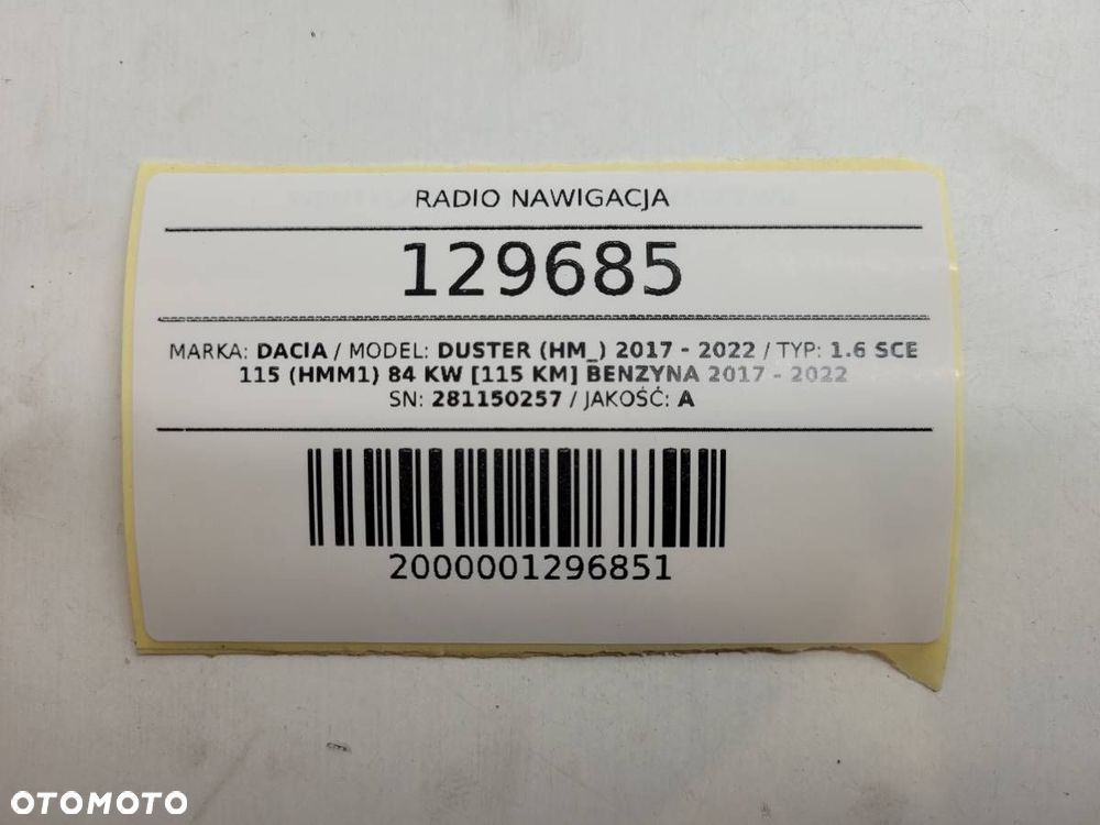 RADIO NAWIGACJA WYŚWIETLACZ DACIA DUSTER II 281150257 EUROPA - 13