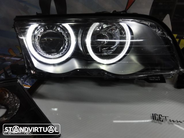 Farois frontais angel eyes para BMW E46 4 portas / limosine 98-01 fundo preto. - 19
