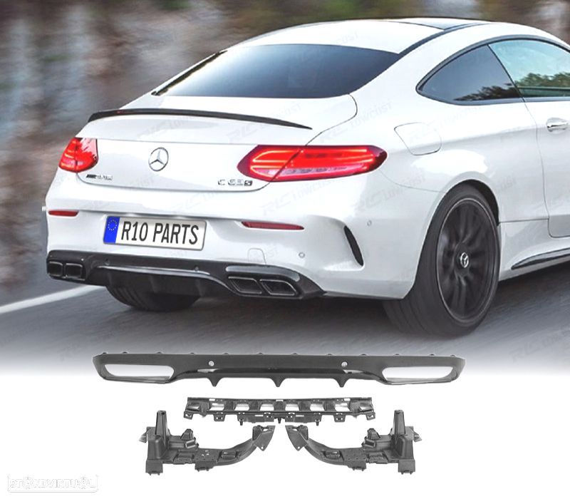 DIFUSOR MERCEDES C-CLASS C205 COUPE AMG 14-18 LOOK C63 MOLDURA PRETO BRILHANTE - 1