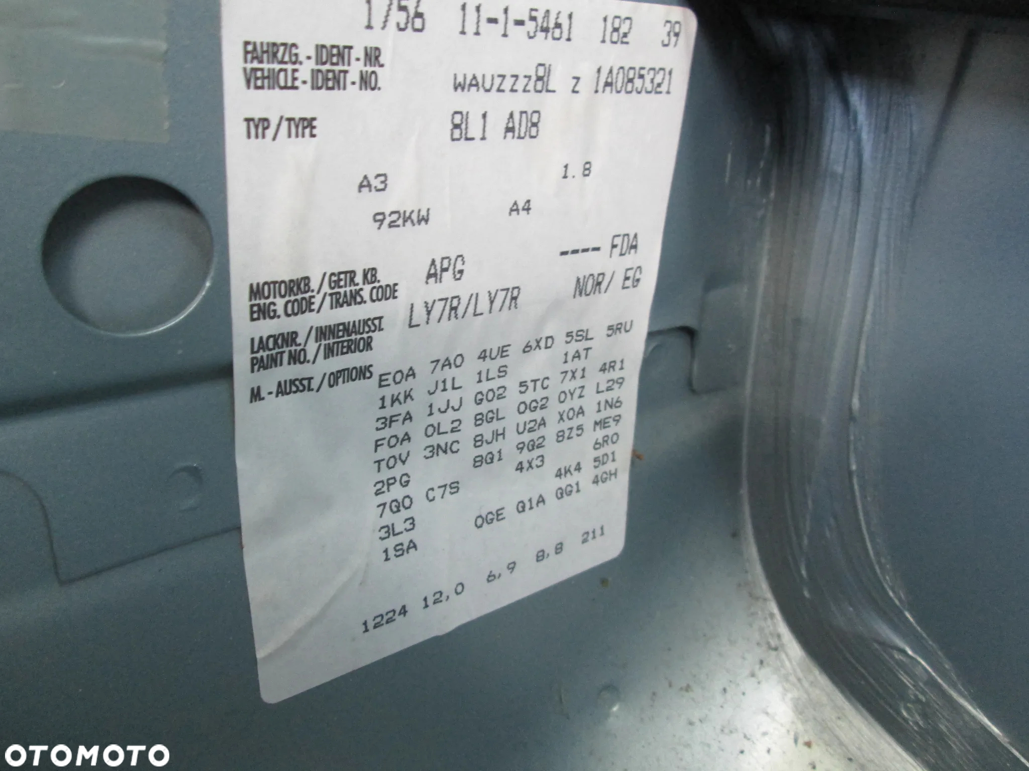AUDI A3 8L LIFT 1.8 20V APG KOD LAKIERU LY7R DRZWI MASKA SILNIK ZDERZAK BŁOTNIK - 14