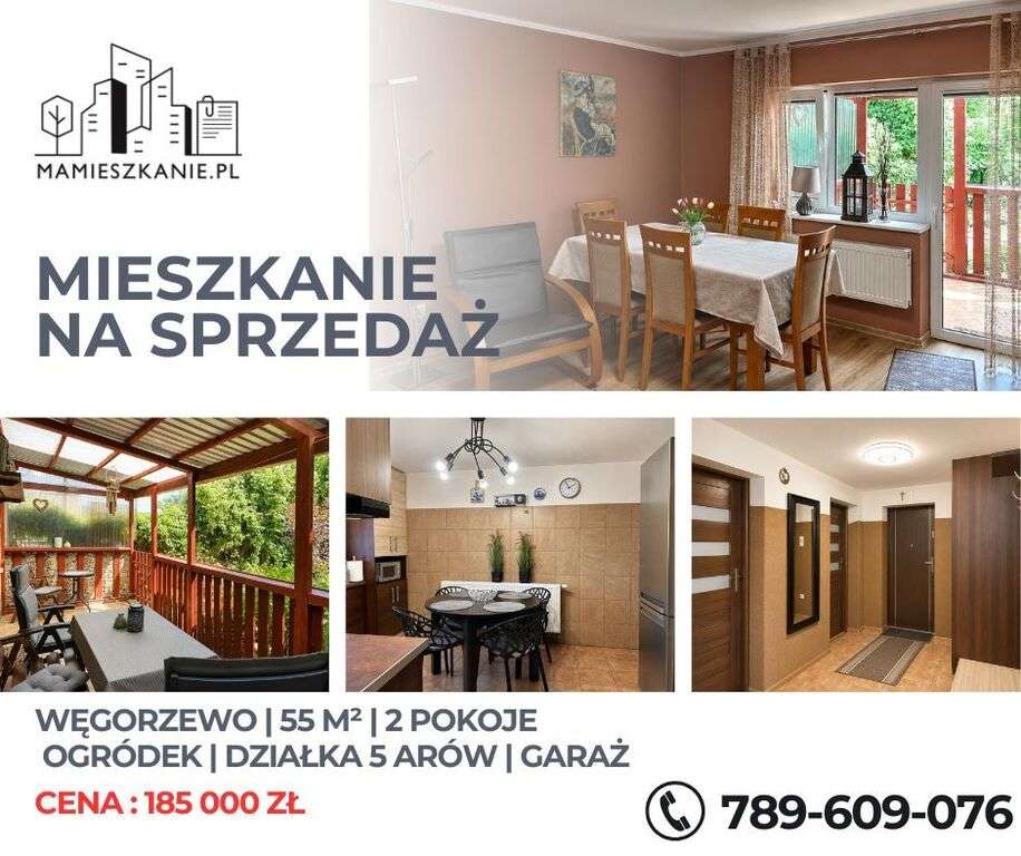 Na sprzedaż mieszkanie 55 m², 2 pokoje, parter