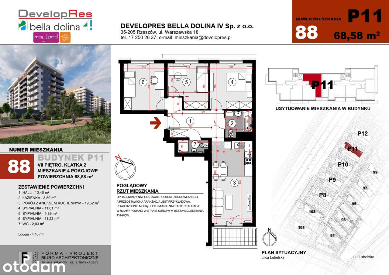 Rodzinne 4 pokoje | 7 piętro | 68,58m2 | P11-88