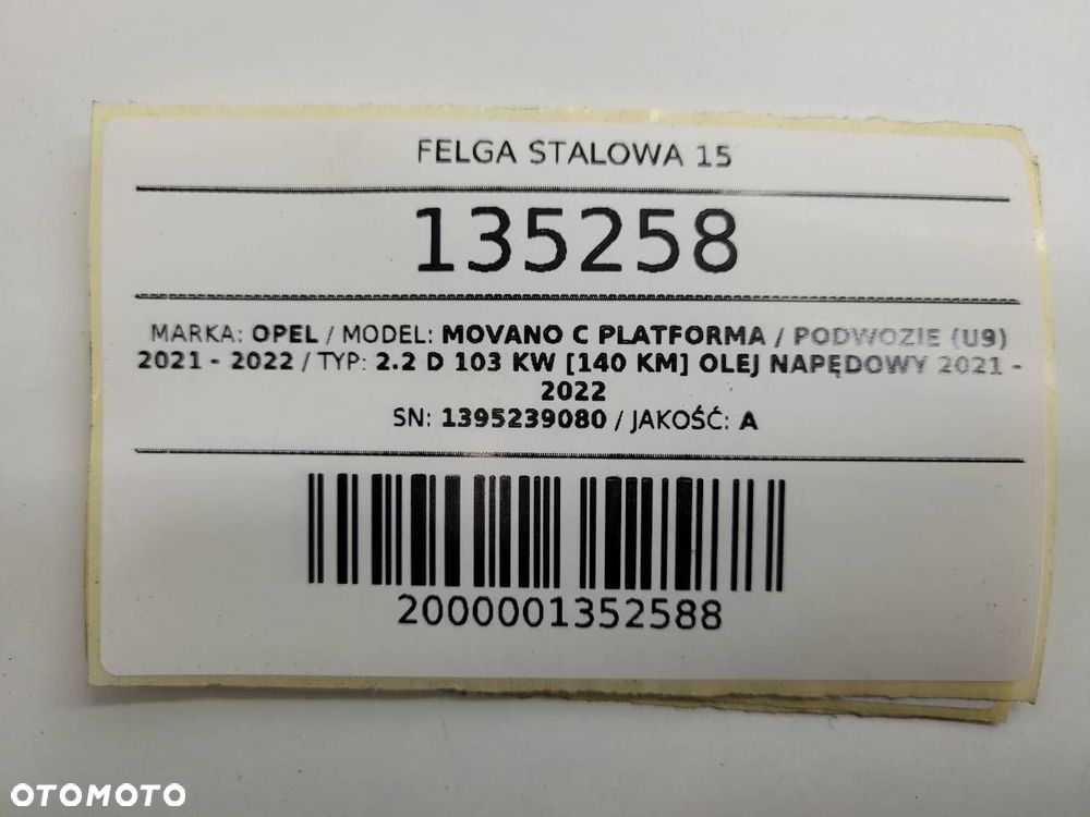 FELGA STALOWA 15 MOVANO C DUCATO JUMPER BOXER 6JX15 ET 68 5X118 1395239080 - 9