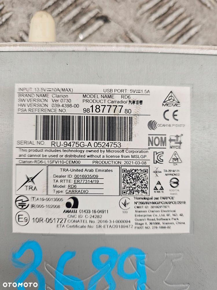 radio fabryczne toyota proace city 9818777780 radioodtwarzacz - 2