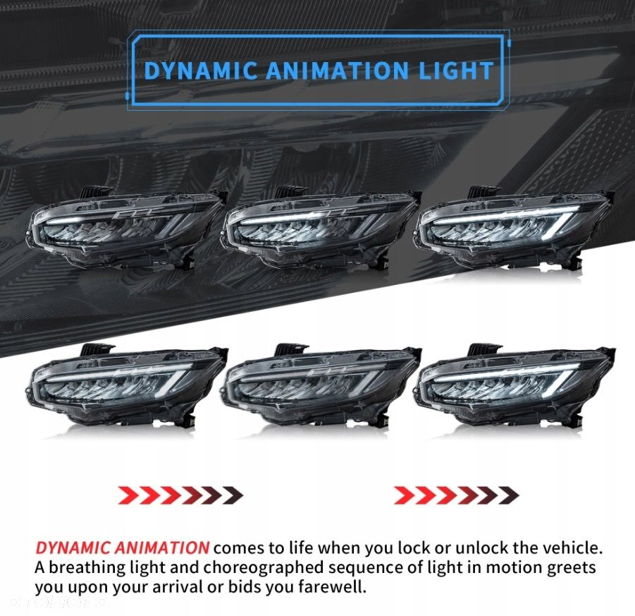 Reflektor Lampa kpl Vland Full Led Neon Tuning Honda Civic X 10 2016-2021 - 8