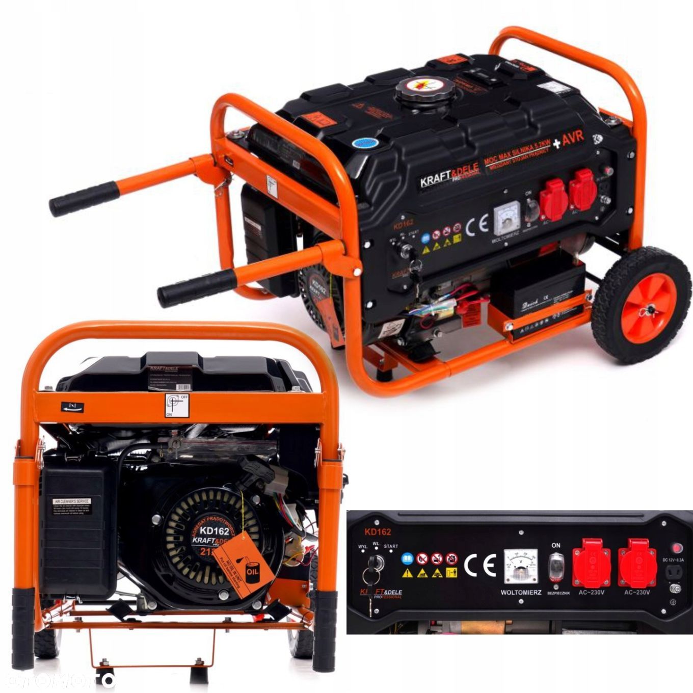 AGREGAT PRĄDOTWÓRCZY GENERATOR 5200W 2x230V AVR MIEDŻ STOJAN E START KD162 - 1
