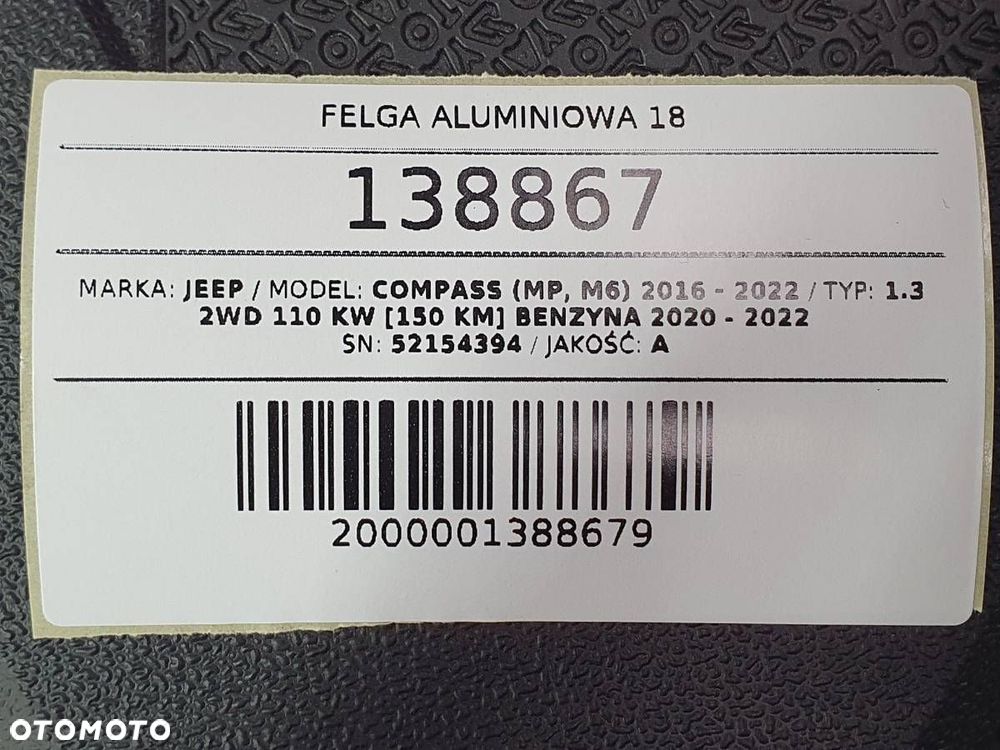 FELGA ALUMINIOWA 18 5X110 7JX18 ET 37,5 JEEP COMPASS II 52154394 - 9