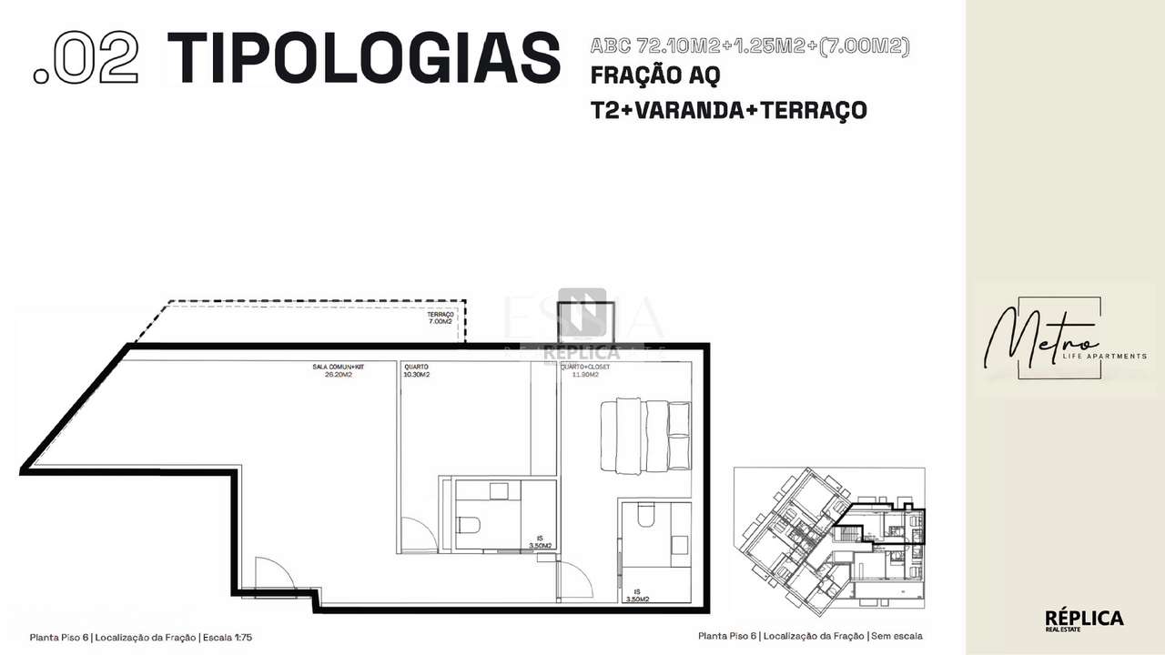 Apartamento T2 com Terraço e Varanda no Metro Life Apartments - Grande imagem: 5/5