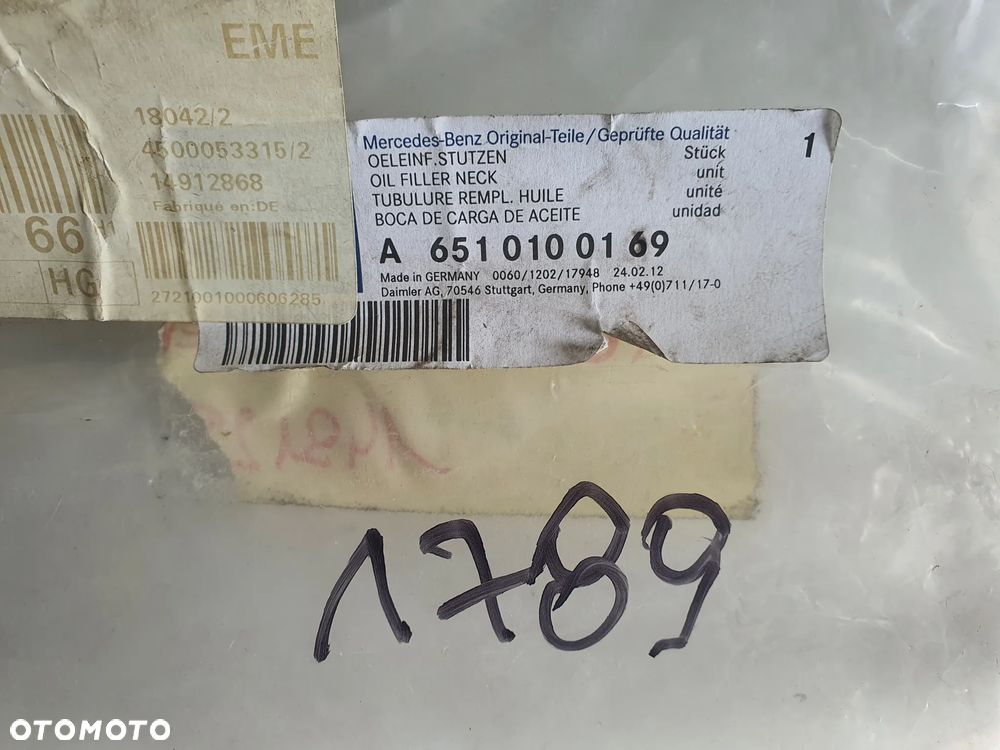 Rura, wlew oleju, Mercedes Sprinter W906, A6510100169 - 5