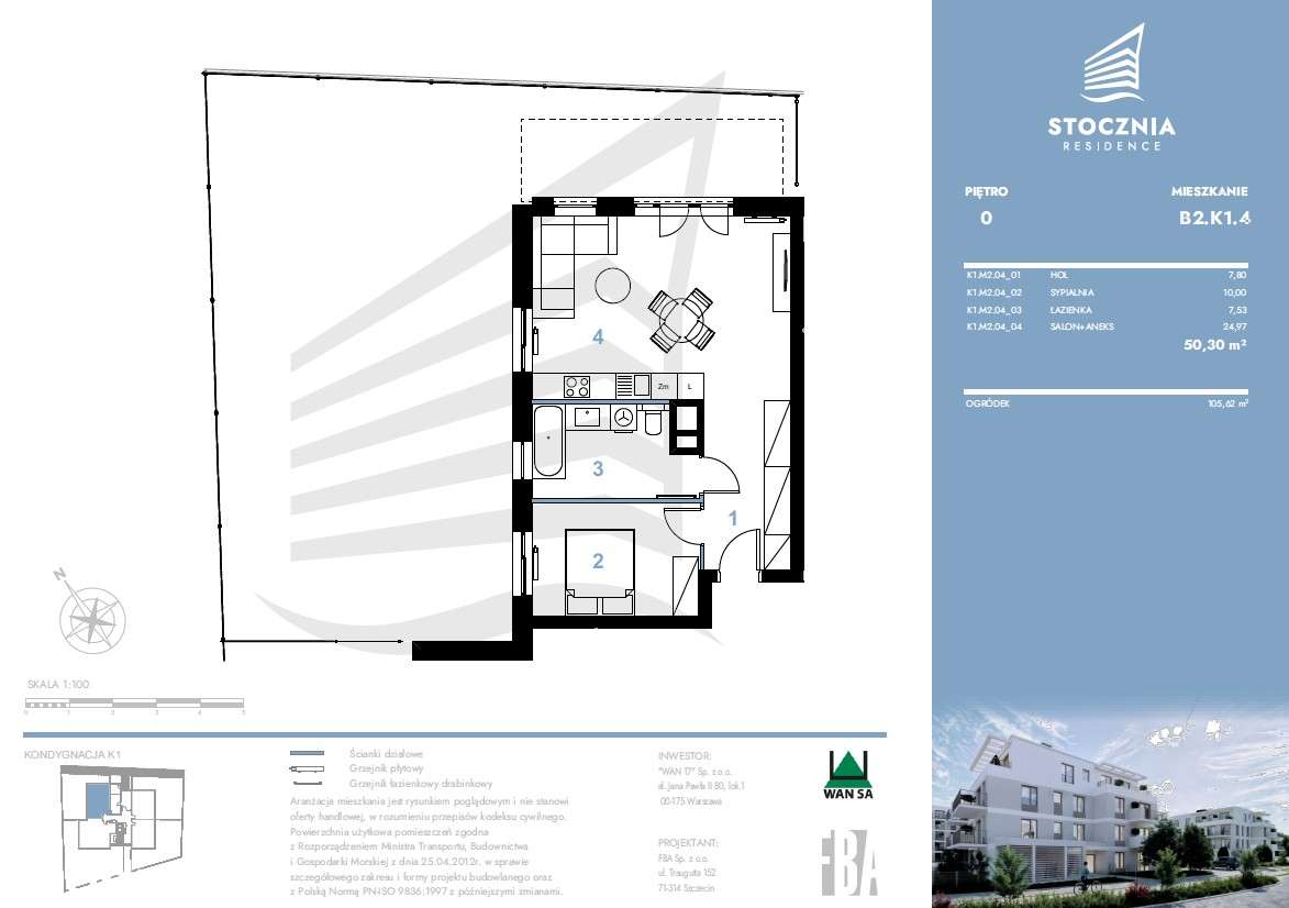 Mieszkanie 50,30 m2 + ogródek | Stocznia Residence