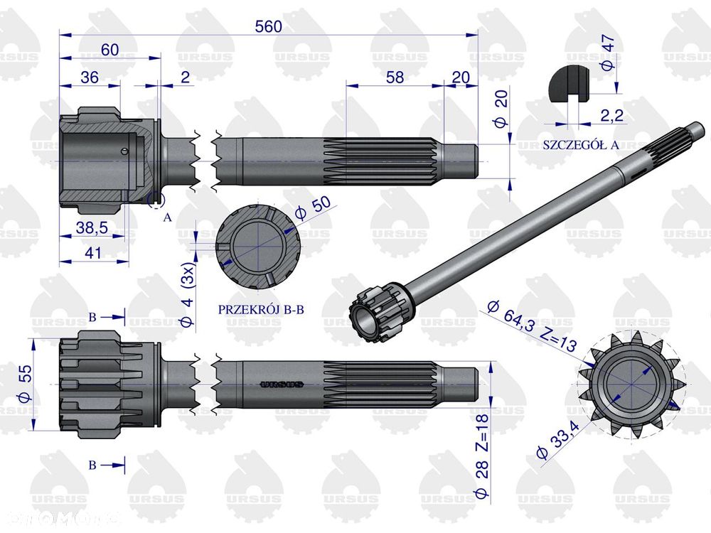 Wałek sprzęgłowy I stopnia (nowy typ) URSUS C-360 nr 50419011U - 4