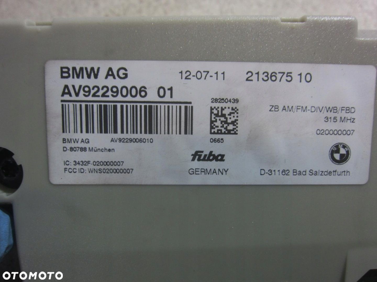 BMW F10 F01 F13 WZMACNIACZ ANTENOWY DIVERSITY 65209229006 9346814 9229006 - 5