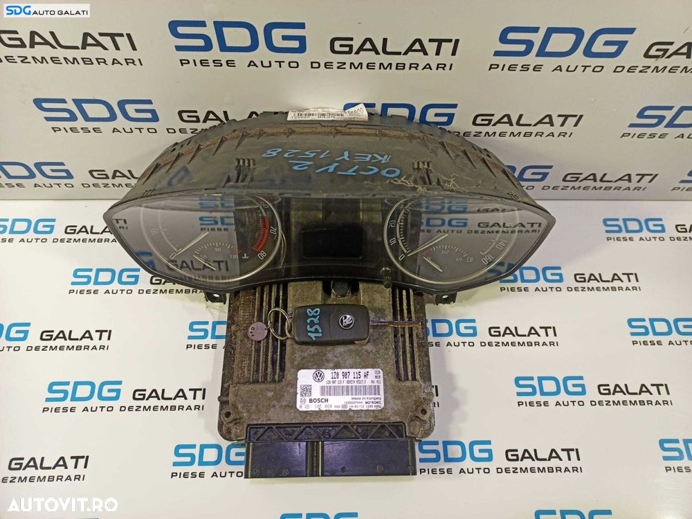 Kit Pornire ECU Calculator Motor Cip Cheie Imobilizator Ceas Ceasuri Cluster Instrumental Bord Skoda Octavia 2 FL Facelift 2.0 TSI TFSI 2008 - 2013 Cod 1Z0907115AF 1Z0907115F 0261S05868 [L1787] - 5