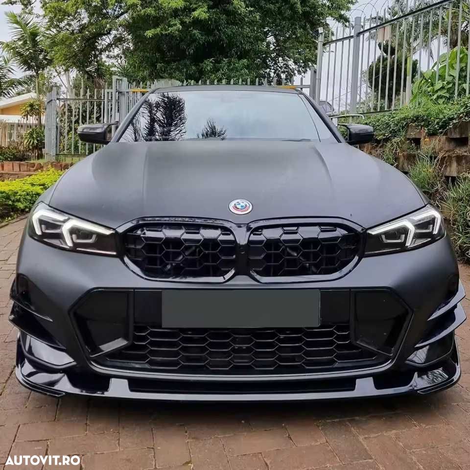 Extensii Aripioare Prelungiri Bara Fata M BMW G20 G21 LCI Facelift, Lip Splitere Negru Lucios - 3