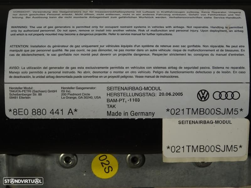 Airbag Banco Esquerdo Audi A4 (8Ec, B7)  8E0880441a / 8E0 880 441 A / - 3