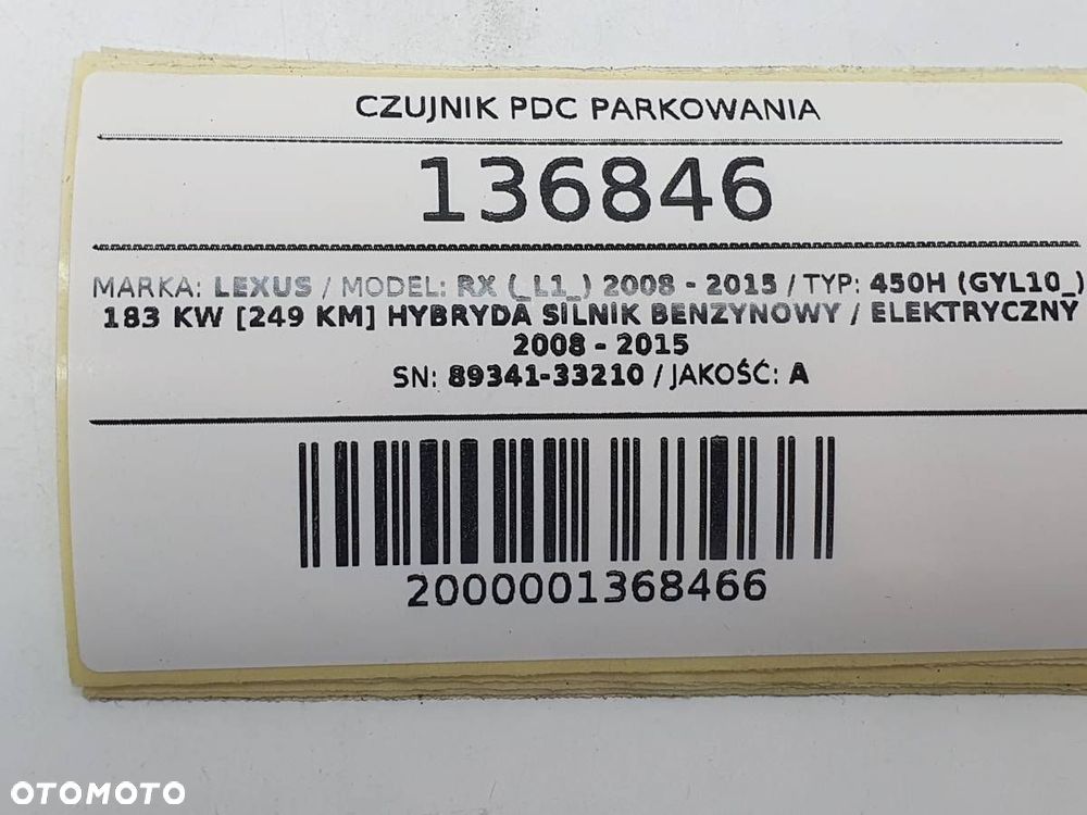 CZUJNIK PDC PARKOWANIA LEXUS RX 450H III 89341-33210 - 5