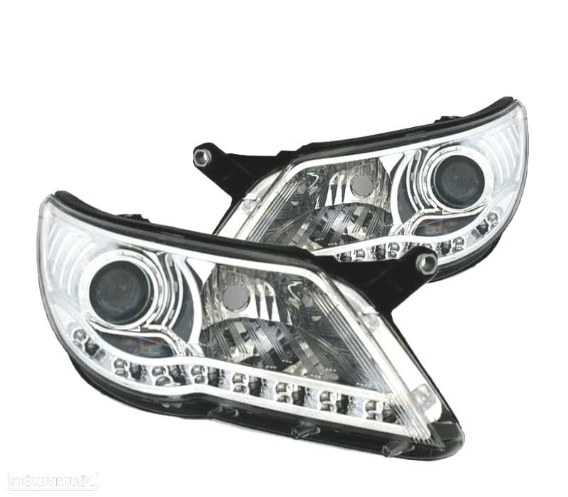 FARÓIS VOLKSWAGEN VW TIGUAN 07-11 LUZ DIURNA LED FUNDO CROMADO - 2