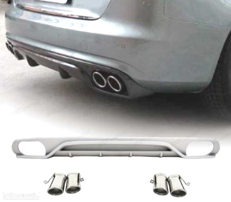 DIFUSOR TRASEIRO AUDI A4 B8 AVANT 09-12 + PONTEIRAS DE ESCAPE - 1