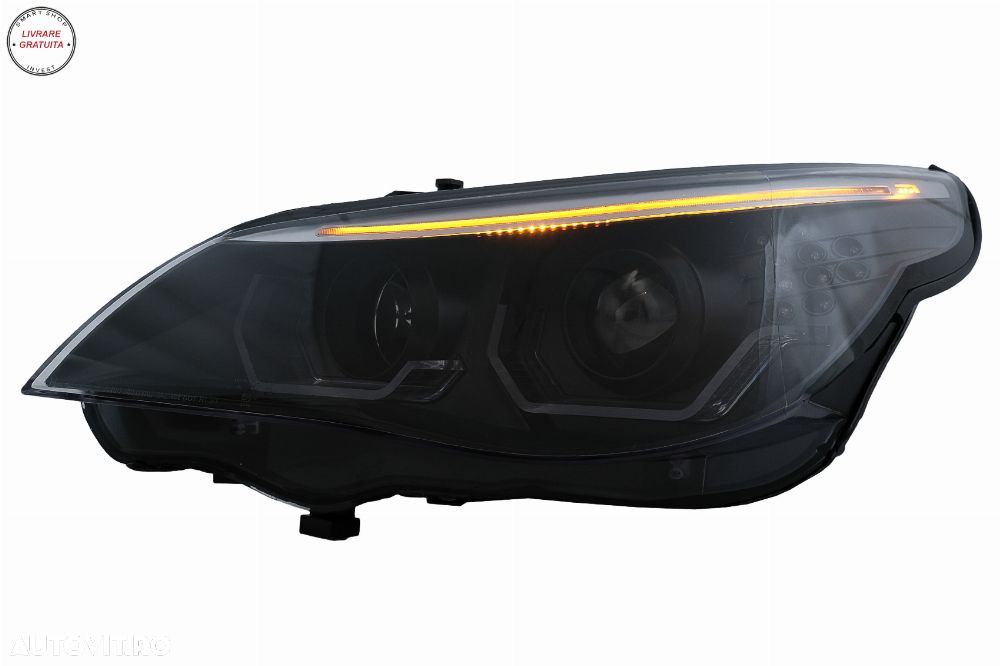 Faruri 3D LED Angel Eyes BMW Seria 5 E60 E61 (2003-2007) LCI Design Negru- livrare gratuita - 13