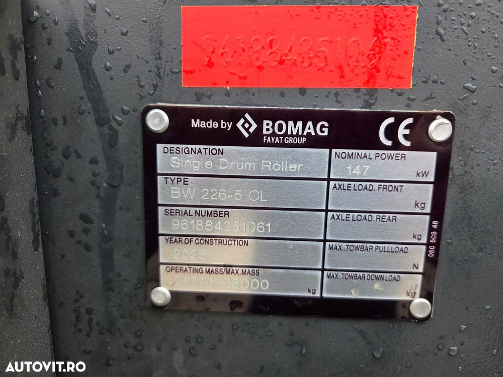 Bomag BW226 pt terasamente, NOU, latime tambur 2,1, motor 147kW Ad Blue, masa operationala 22t, CE, cabina inchisa FOPS/ROPS, posibilitate leasing 5 ani-PROMOTIE 96.900Eur+Tva - 19