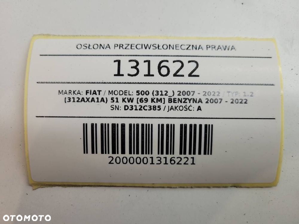 OSŁONA PRZECIWSŁONECZNA PRAWA FIAT 500 312 EUROPA BEŻOWY - 8