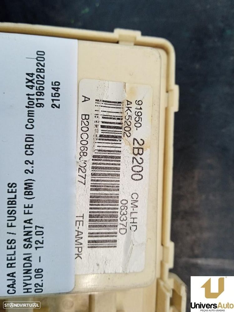 CAIXA RELÉS / FUSÍVEIS HYUNDAI SANTA FÉ II 2006 -919502B200 - 2