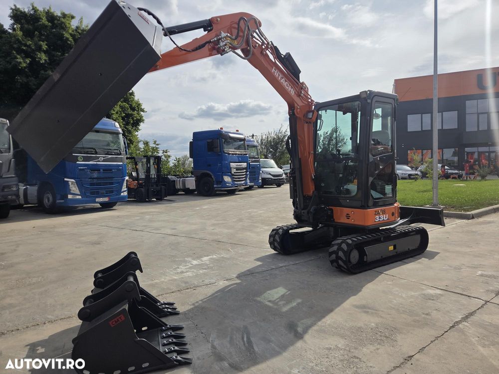 Hitachi ZX33U-6, 3,7 tone, 2023, 1.336 ore, CUPLA RAPIDA+CUPE INGUSTA si LATA NOI+CUPA TALUZ INCLIINABILA NOUA, inst picon, inst rotire atasamente pe brate, latime 1,55m, ad sapare 3,8m, ridica 2,7t, aer cond, leasing 4 ani, CA NOU-PROMOTIE 38.900 Eur+Tva - 14