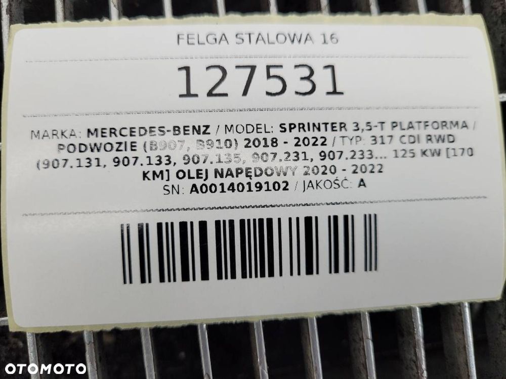 FELGA STALOWA 16 SPRINTER W907 W910 ORYGINAŁ A0014019102 6X130 ET 54 - 7