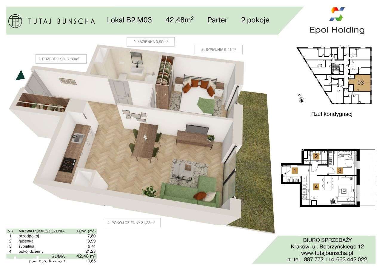 2-pokojowe mieszkanie 42 m2 + ogródek 19 m2, Bezpośrednio