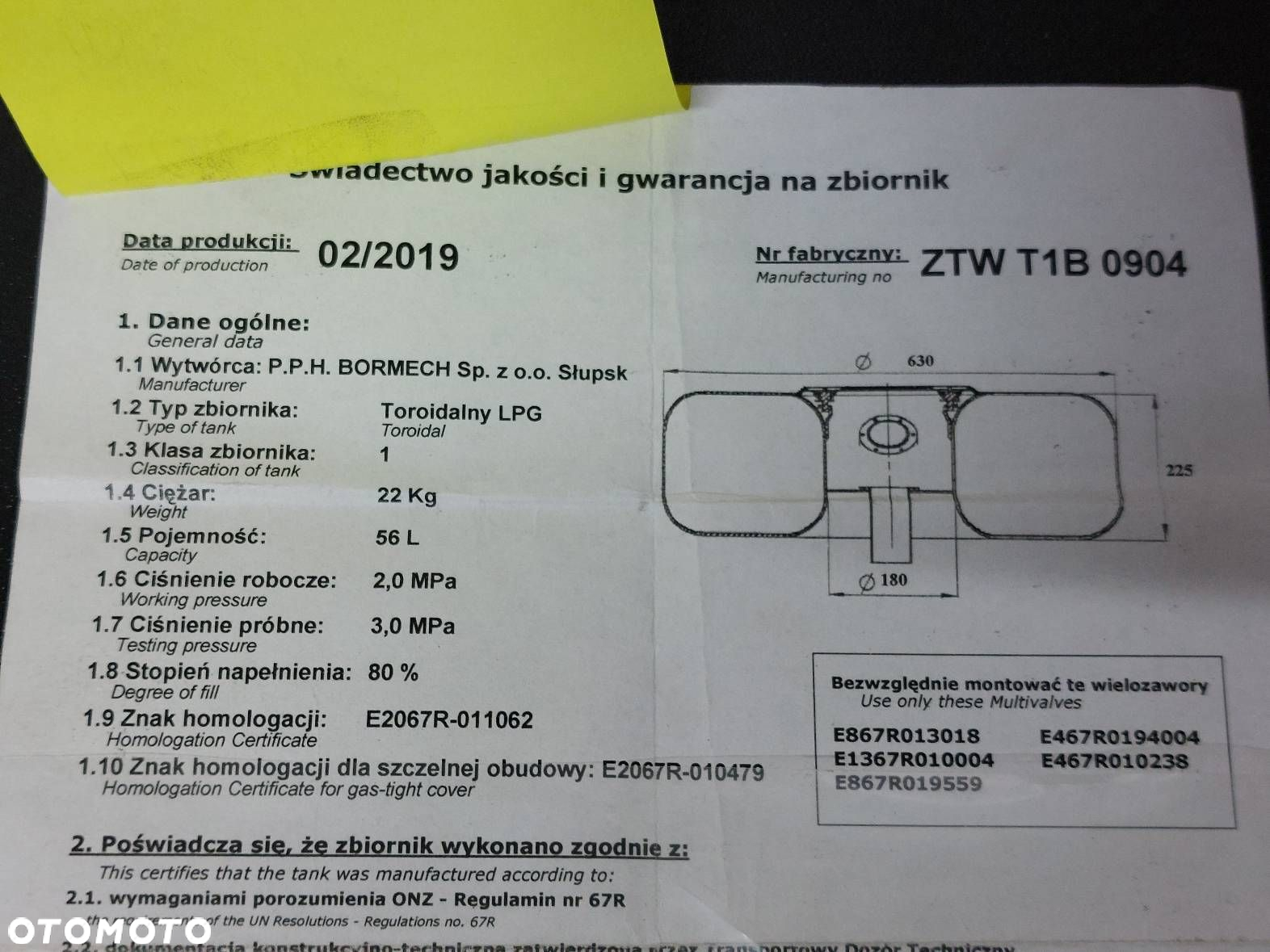 BUTLA GAZOWA LPG 56L 2029R W KOŁO PAPIER + ZAWÓR - 5