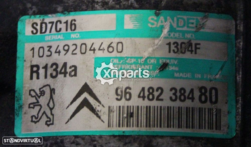 Compressor de ar condicionado PEUGEOT 407 SW 1.6 HDi 110 05.04 -  Usado REF. SAN... - 2