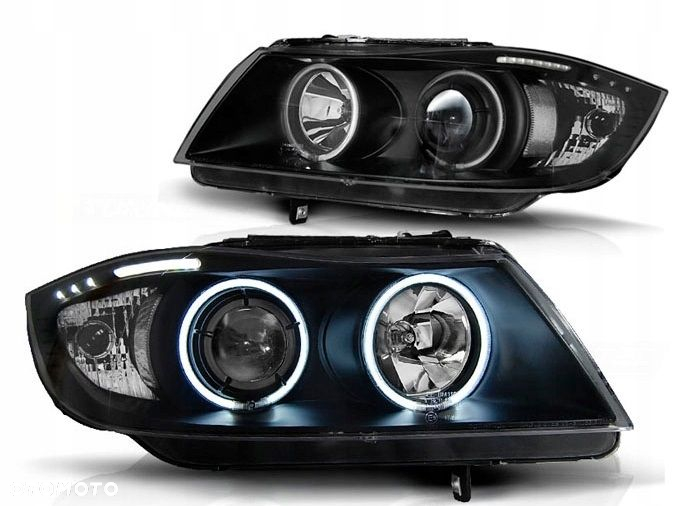 LAMPY REFLEKTORY BMW E90/E91 OD 03.2005 DO 08.2008 RINGI CCFL BLACK - 2