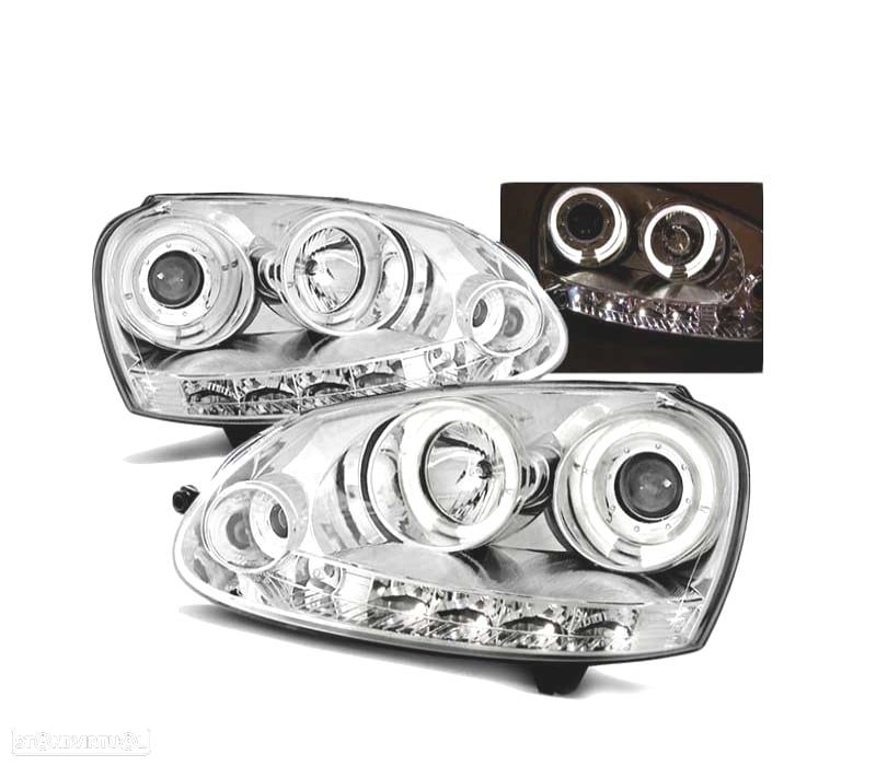 FAROIS OLHOS DE ANJO PARA VOLKSWAGEN VW GOLF 5 03-09 LEDS CROMADOS - 2