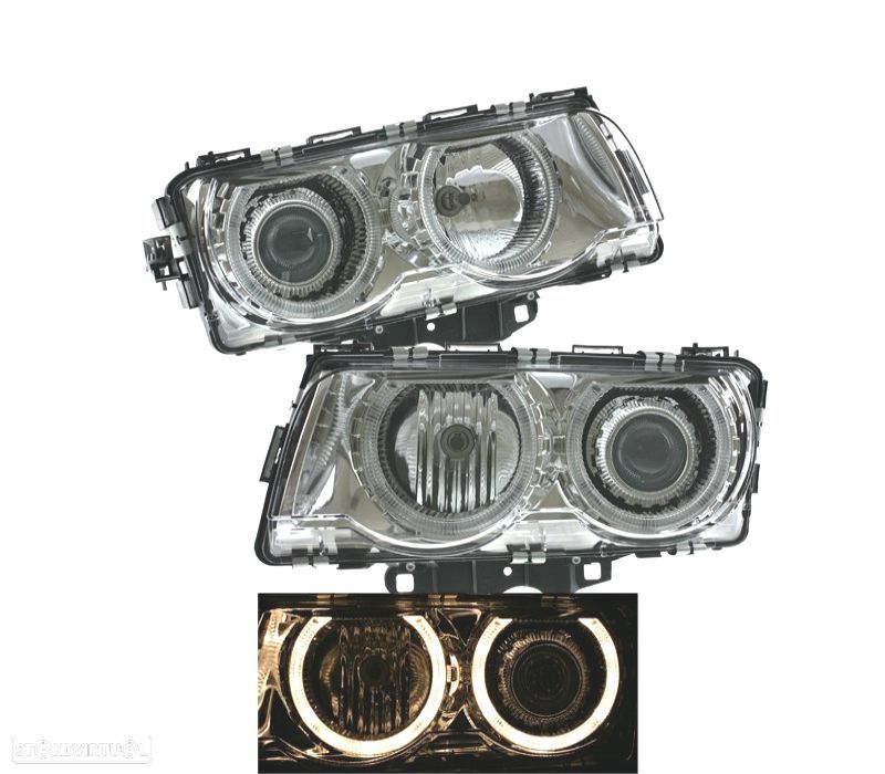 FARÓIS BMW SÉRIE 7 E38 94-98 OLHOS DE ANJO HALOGÉNEO FUNDO CROMADO - 1