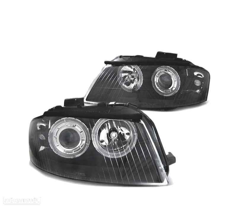 FARÓIS ANGEL EYES PARA AUDI A3 8P 03-08 BLACK PRETO - 2