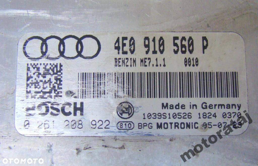 KOMPUTER MODUŁ VW AUDI 0261208922 4E0910560P - 2