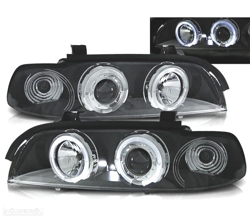 FARÓIS BMW E39 95-00 ANGEL EYES LED FUNDO PRETO - 1