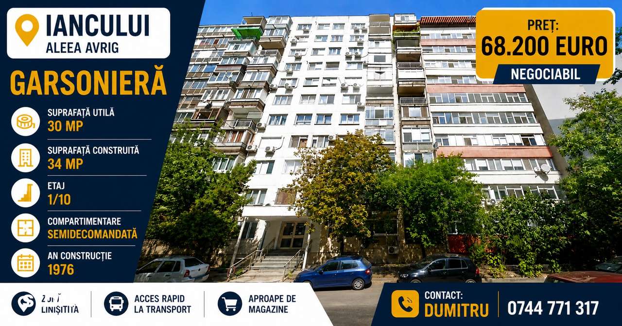 Iancului, Aleea Avrig, Garsoniera - 30 mp - etaj 1. - Imagine principală: 2/13