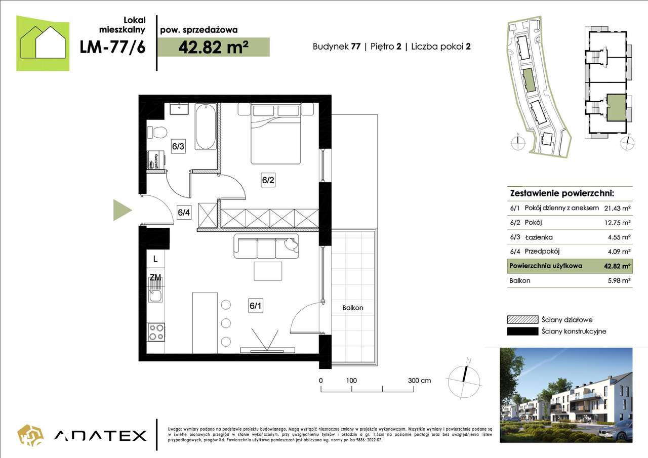 42.82 M2 z balkonem