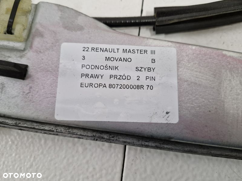 RENAULT MASTER III 3 MOVANO B PODNOŚNIK SZYBY PRAWY PRZÓD 2 PIN EU 807200008R - 3