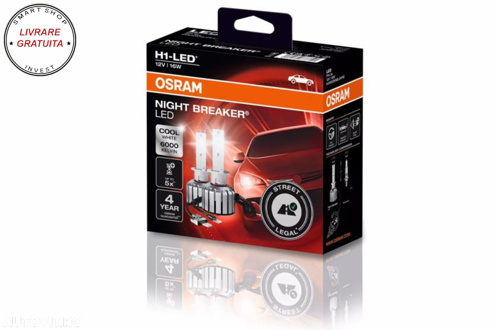 OSRAM NIGHT BREAKER H1 LED 64150DWNB-2HFB Set 2 Becuri Auto Omologare RAR- livrare gratuita - 4