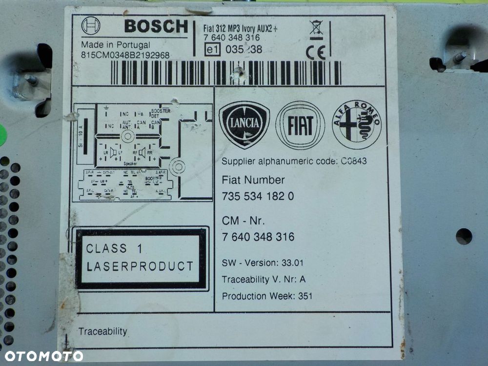 FIAT 500 0.9 B 12r 3D radio CD 7355341820 7640348316 - 3