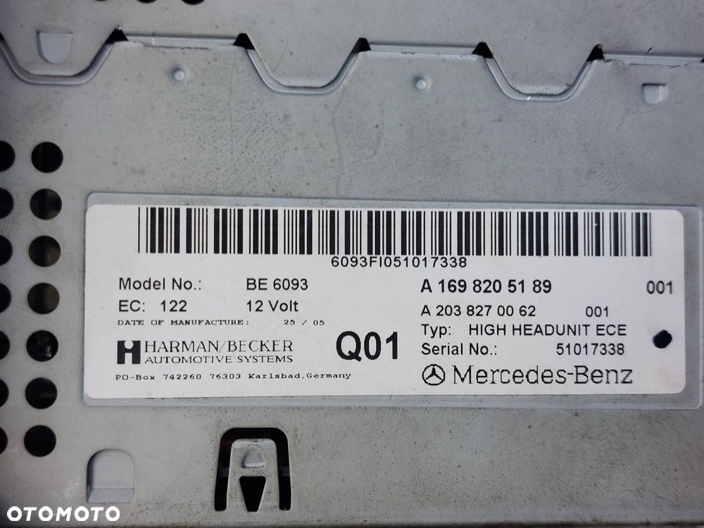 RADIO ODTWARZACZ MERCEDES-BENZ W245 B200 CDI A1698205189 ID: 239607 - 5