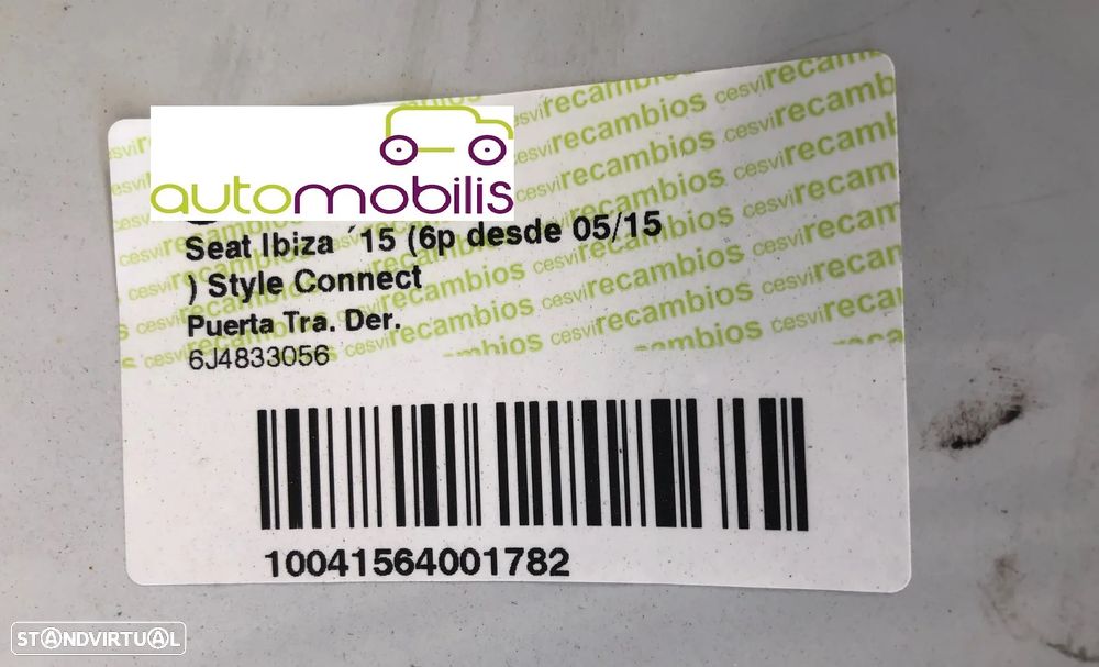 Porta Traseira Direita SEAT IBIZA IV (6J) Ref. 6J4833056 - NO. 200063 - 3