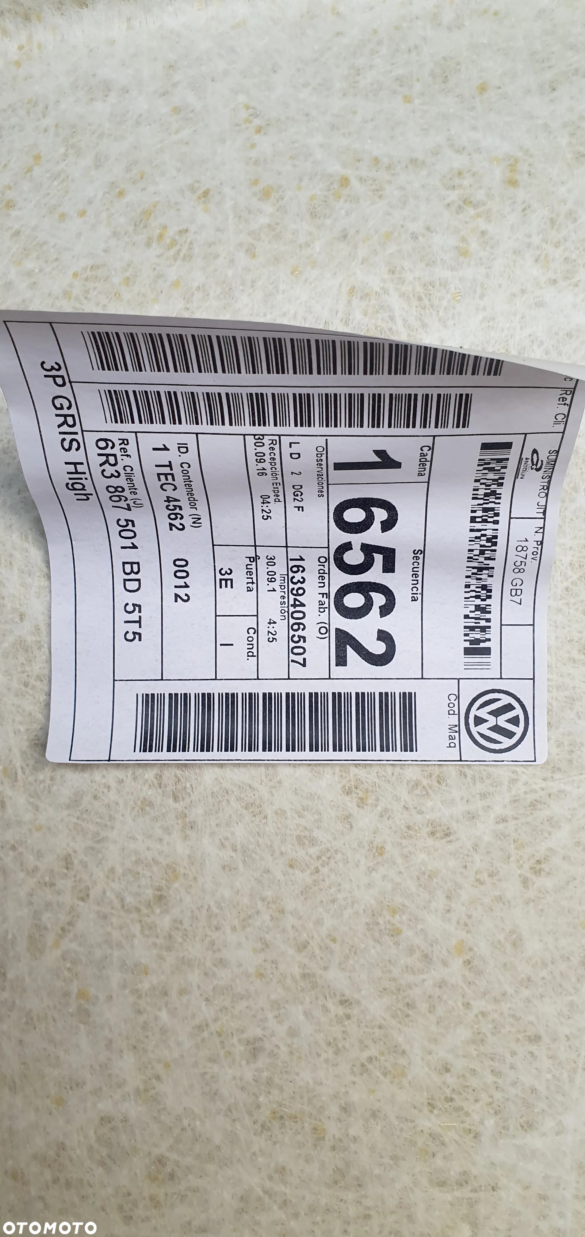 Tapicerka podsufitka sufit podbitka dachu VW Polo V 6R 3D 6R3867501BD - 6