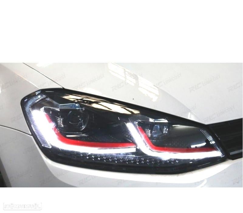 CONJUNTO FARÓIS VW GOLF 7 12-17 LOOK FACELIFT G7.5 GTI INDICADOR DINÂMICO PRETO COM BORDA VERMELH - 2