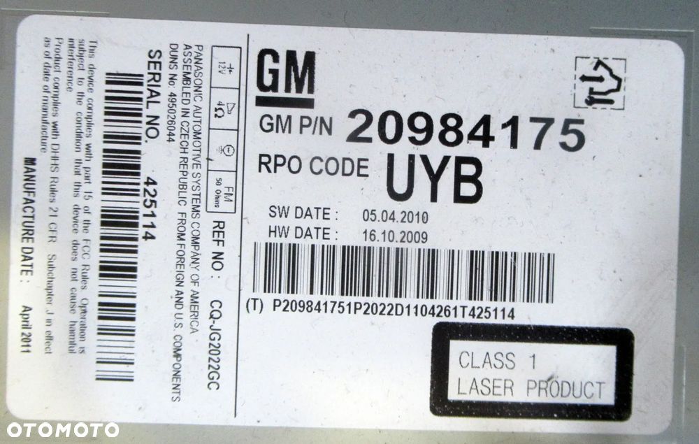 OPEL MERIVA B CZYTNIK RADIOODTWARZACZ MULTIMEDIA RADIA 20984175 - 3