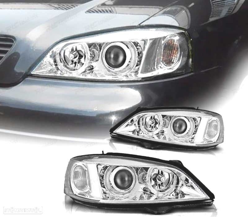 FARÓIS OPEL ASTRA G 97-04 ANGEL EYES CROMADOS - 1