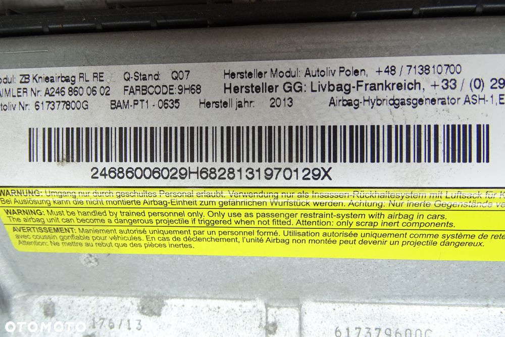 Mercedes-Benz B Klasa W246 W242 Poduszka powietrzna Airbag chroniąca kolana 2468600602 - 3