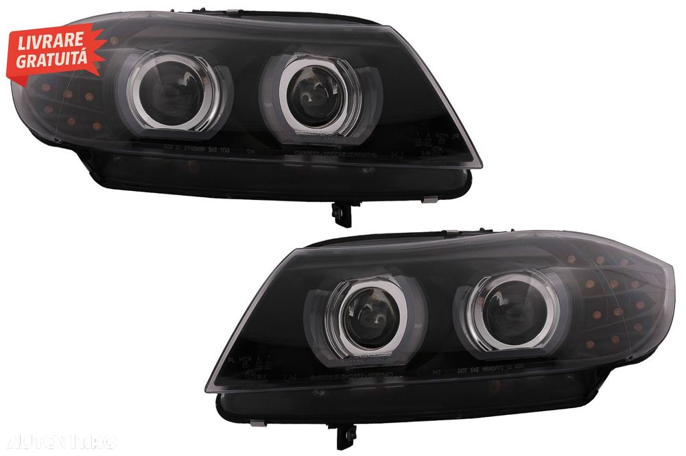Faruri Xenon 3D Angel Eyes LED DRL BMW Seria 3 E90 E91 (2008-2011) Negru- livrare gratuita - 14